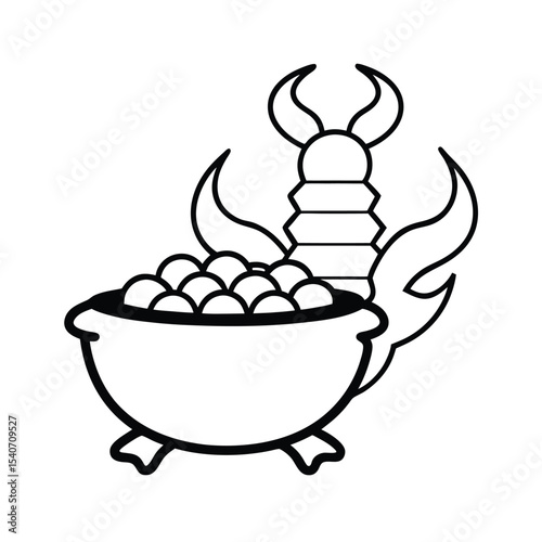 Cajun Crawfish Boil with Corn in Outline Drawing Vector illustration
