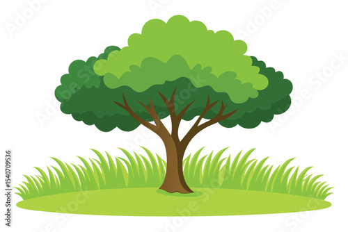 Lush Green Tree and Grass A Vibrant Nature Illustration
