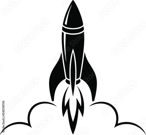 Rocket Launch Silhouette Vector, Space Exploration Design.