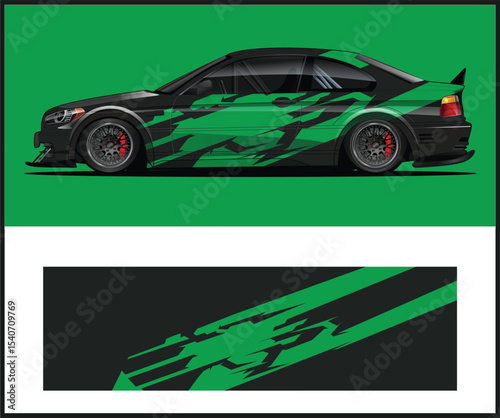 Abstract Green and Black Sport Car Wrap Design Template
