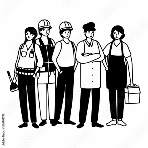 Workers Line Art Vector Illustration Set