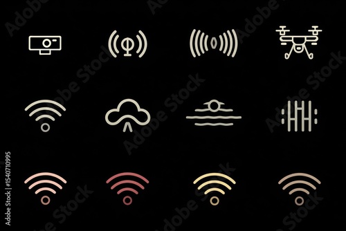 Collection of simple, minimalist icons representing various connected devices and technologies