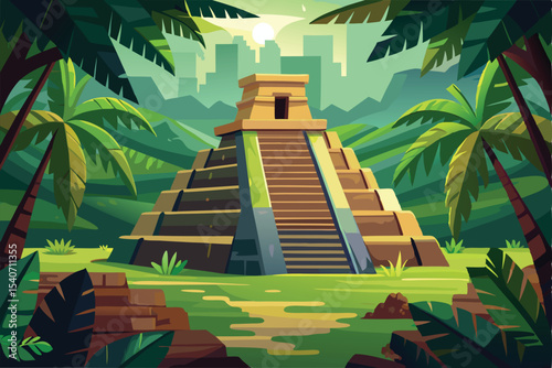 Jungle Pyramid Ancient Ruins Amidst Modern City Skyline