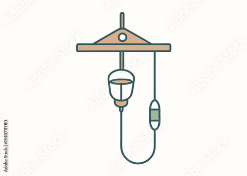 IV drip illustration, simple line art, beige and teal, for medical websites