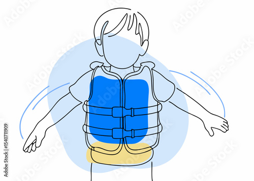 Child wearing life vest, water safety illustration, for educational materials
