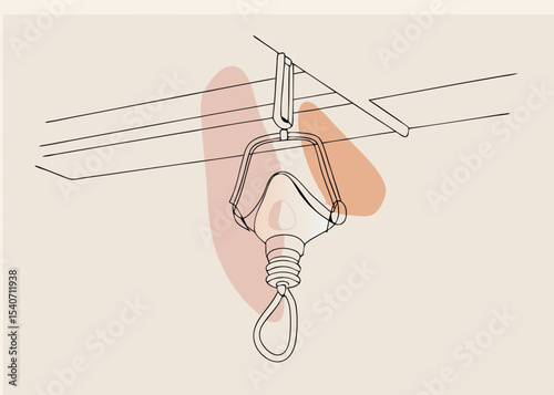 Airplane oxygen mask, minimalist line art, beige tones, for safety awareness campaigns