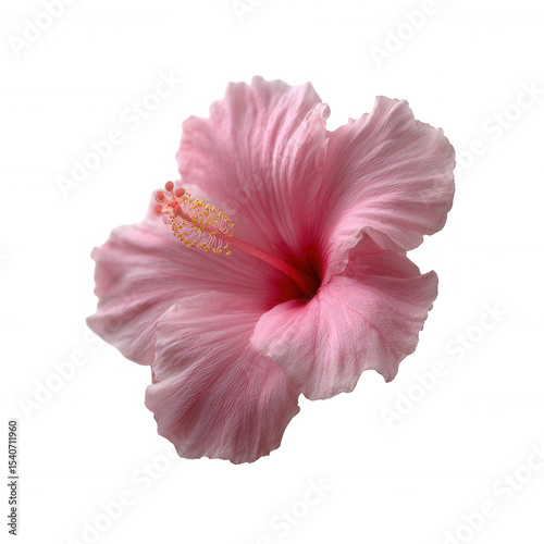 A stunning pink hibiscus flower with delicate petals and intricate details, isolated on a white background, showcasing its natural beauty.