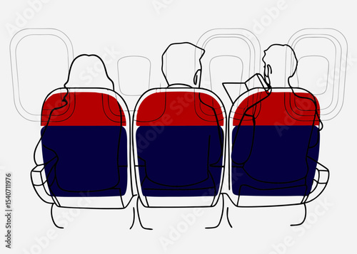 Passengers seated on airplane, safety instructions, travel, journey