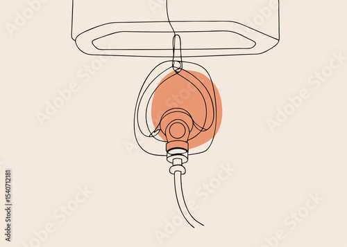 Airplane oxygen mask, line art, peach tones, for safety training