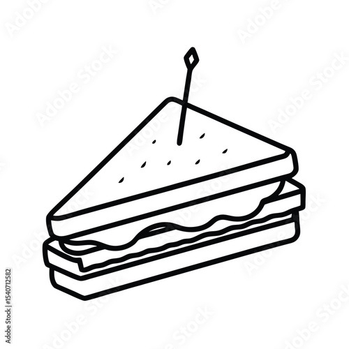 Club Sandwich Triple Layer with Toothpick in Outline Vector illustration