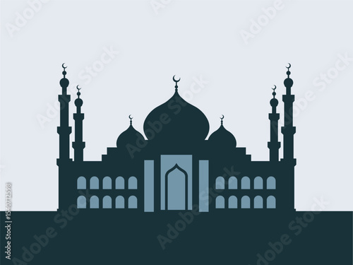 Islamic Mosque Silhouette Vector Illustration with Crescent Minaret and Dome Design