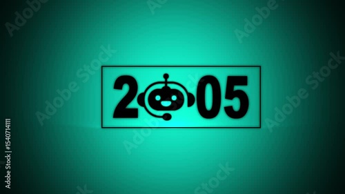 Interacting with transparent background displaying 2005 and a Chatbot icon, future trends and technology. concept of innovation, AI artificial intelligence, and strategic planning.