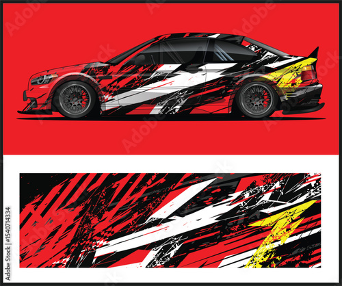 Abstract Red and Black Race Car Wrap Design