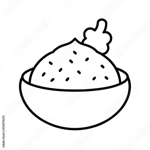 Filipino Adobo Chicken with Rice in Outline Drawing Vector illustration