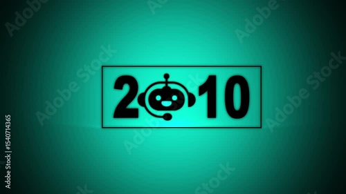 Interacting with transparent background displaying 2010 and a Chatbot icon, future trends and technology. concept of innovation, AI artificial intelligence, and strategic planning.