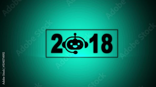 Interacting with transparent background displaying 2018 and a Chatbot icon, future trends and technology. concept of innovation, AI artificial intelligence, and strategic planning.