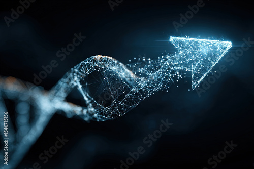 Light trail dna helix morphing into arrow symbolizing scientific progress