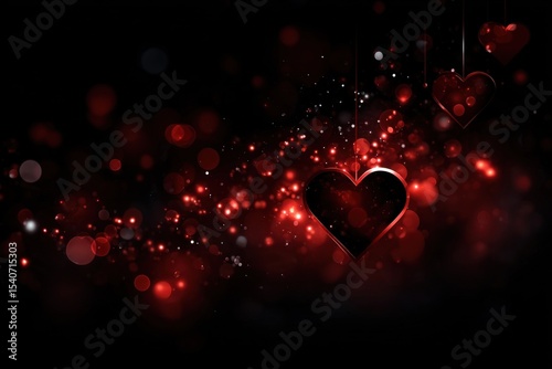 Dark, romantic hearts on a red bokeh background