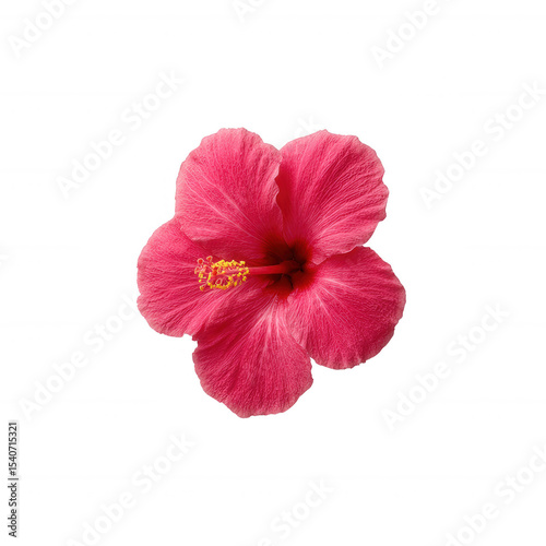 A vibrant pink hibiscus flower isolated on a white background, showcasing its delicate petals and intricate details, perfect for floral-themed designs and nature-inspired projects.