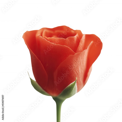 A vibrant red rose with intricate petals, against a white isolated background, capturing its beauty and elegance.