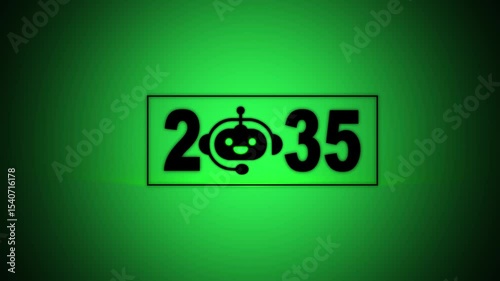 Interacting with transparent background displaying 2035 and a Chatbot icon, future trends and technology. concept of innovation, AI artificial intelligence, and strategic planning.