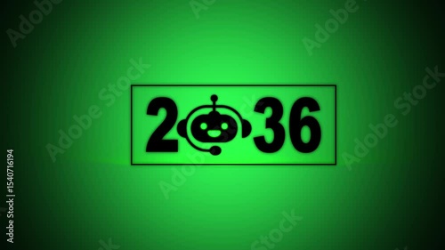 Interacting with transparent background displaying 2036 and a Chatbot icon, future trends and technology. concept of innovation, AI artificial intelligence, and strategic planning.