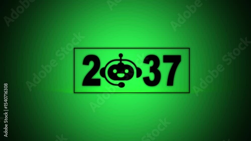 Interacting with transparent background displaying 2037 and a Chatbot icon, future trends and technology. concept of innovation, AI artificial intelligence, and strategic planning.