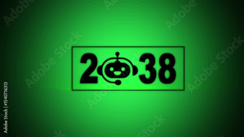 Interacting with transparent background displaying 2038 and a Chatbot icon, future trends and technology. concept of innovation, AI artificial intelligence, and strategic planning.