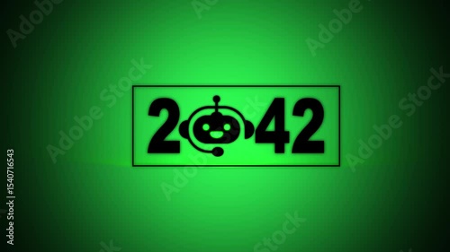 Interacting with transparent background displaying 2042 and a Chatbot icon, future trends and technology. concept of innovation, AI artificial intelligence, and strategic planning.