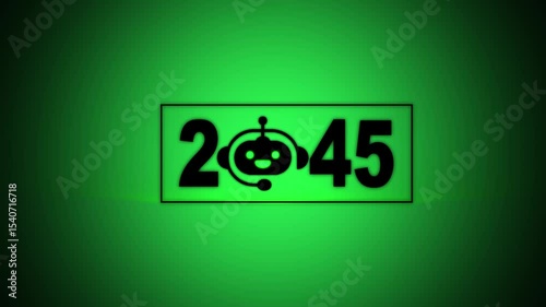 Interacting with transparent background displaying 2045 and a Chatbot icon, future trends and technology. concept of innovation, AI artificial intelligence, and strategic planning.