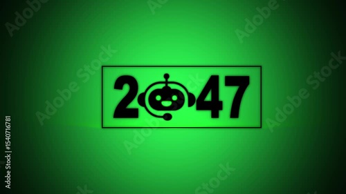 Interacting with transparent background displaying 2047 and a Chatbot icon, future trends and technology. concept of innovation, AI artificial intelligence, and strategic planning.