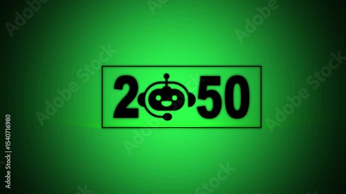 Interacting with transparent background displaying 2050 and a Chatbot icon, future trends and technology. concept of innovation, AI artificial intelligence, and strategic planning.