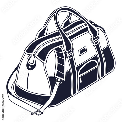 Duffel bag with straps isolated on white background in a vector illustration