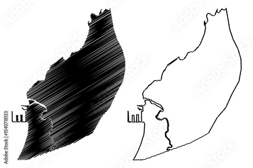 Bata City (Republic of Equatorial Guinea, Litoral Province) map vector illustration, scribble sketch City of Bata map
