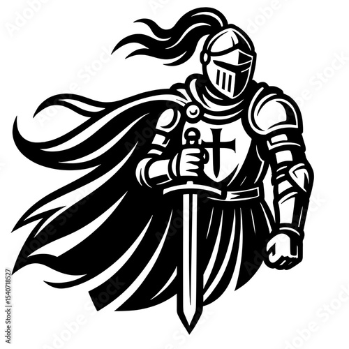 Vector illustration of man warriors and knights with swords and shields
