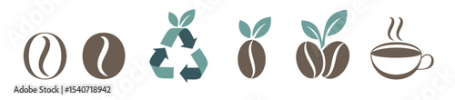 Vector flat art set featuring stylized icons of coffee beans.
