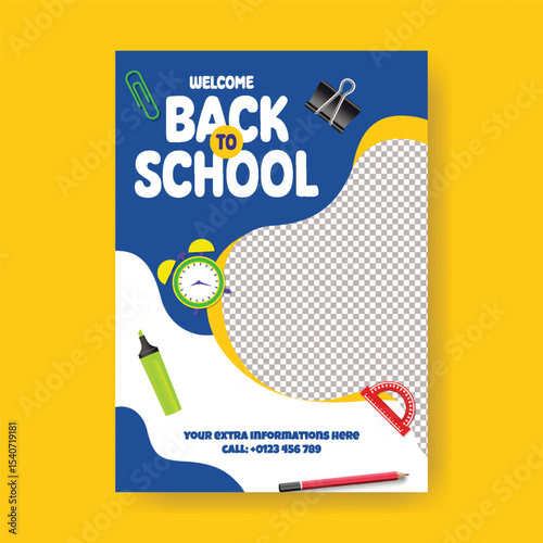 Back to school Sale discount offer, Back to school party, school admission poster, preschool, educational flyer, or poster background vector template with white blank space for text