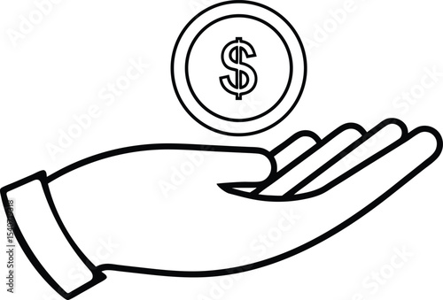 save money icon, salary money, invest finance, hand holding dollar, line art vector