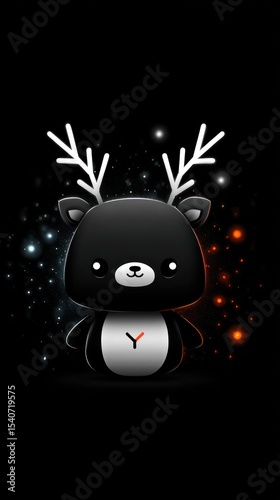 Cute black cartoon deer, glowing