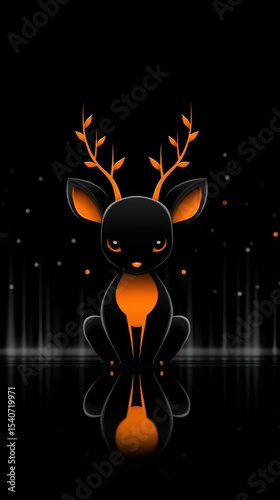 Dark, stylized deer with orange accents