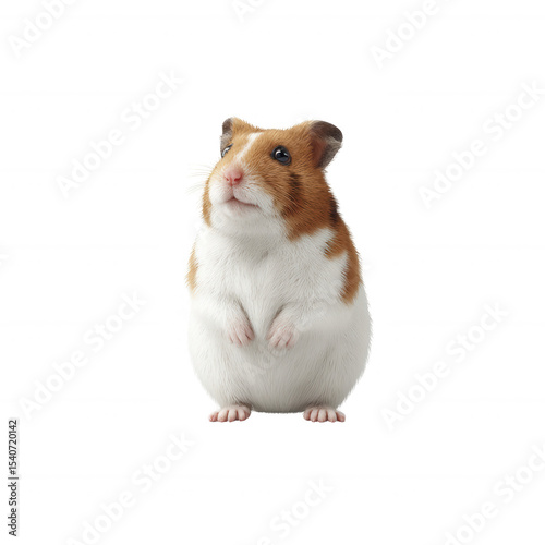 Cute hamster standing on its hind legs, looking curiously with a playful expression, white isolate background.
