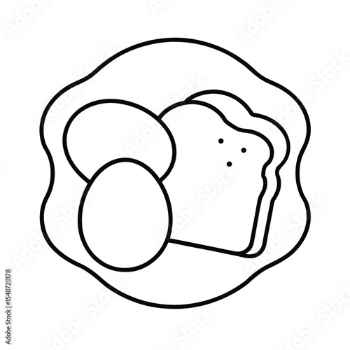 Scrambled Eggs with Toast in Fine Line Art Vector illustration