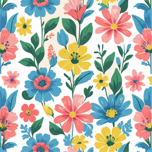 Seamless pattern with flowers and leaves. Hand drawn background. floral pattern for wallpaper or fabric. Flower rose. 