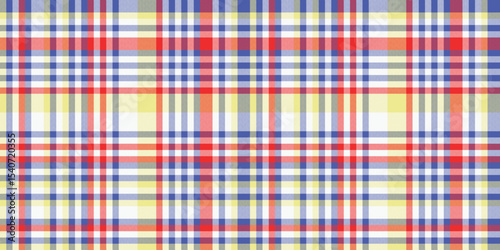 Vibrant pastel plaid pattern in yellow, blue, red  gray. Perfect for textile design, fashion, websites, packaging, and more. This cheerful, repeating texture evokes feelings of warmth and nostalgia.