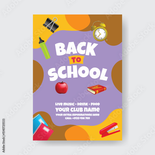Back to school Sale discount offer, Back to school party, school admission poster, preschool, educational flyer, or poster background vector template with white blank space for text