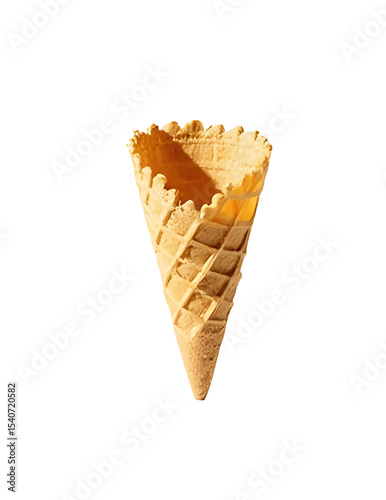 Empty Waffle Cone on Light on white Background
