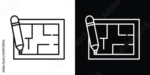 Floor plan icon design. simple stroke line vector icon set