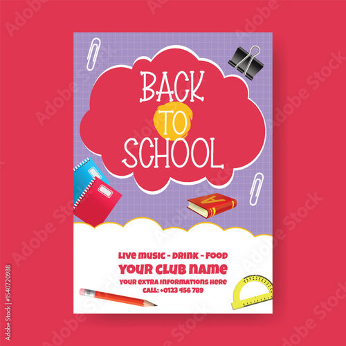 Editable educational print flyer or poster template for back to school, school admission, online learning, childcare, preschool, educational supplies vector illustration background design