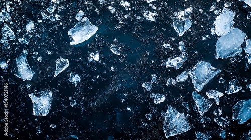 Ice shards scattered across a dark surface.