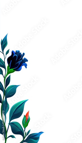 Floral corner design with dark blue flower